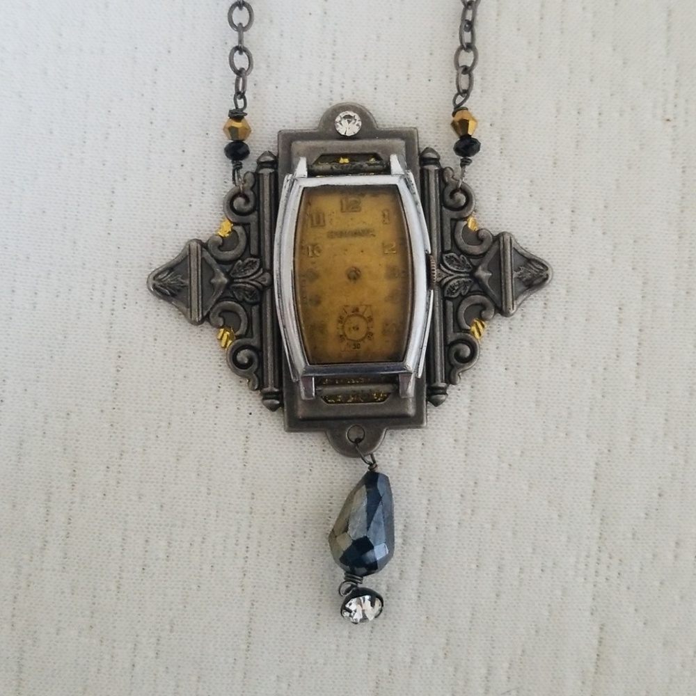 Vintage clock long necklace